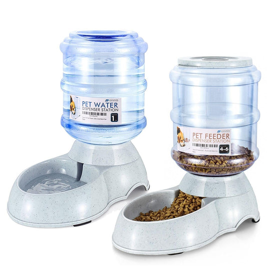 Flexzion Automatic Pet Feeder & Waterer Set of 2 Pack Self Feeding Replenish Dog Cat Bowls